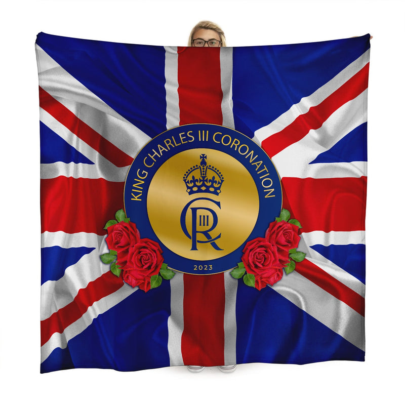 King Charles Coronation - Union Jack Ripple - Roses - 150 x 150cm Fleece Blanket