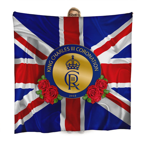 King Charles Coronation - Union Jack Ripple - Roses - 150 x 150cm Fleece Blanket