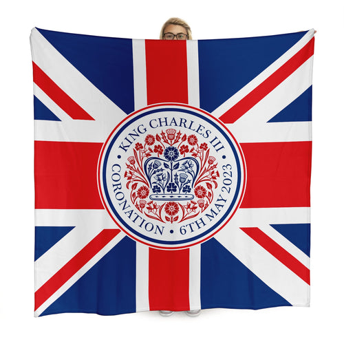 King Charles Coronation - Union Jack - Official Royal Badge - 150 x 150cm Fleece Blanket
