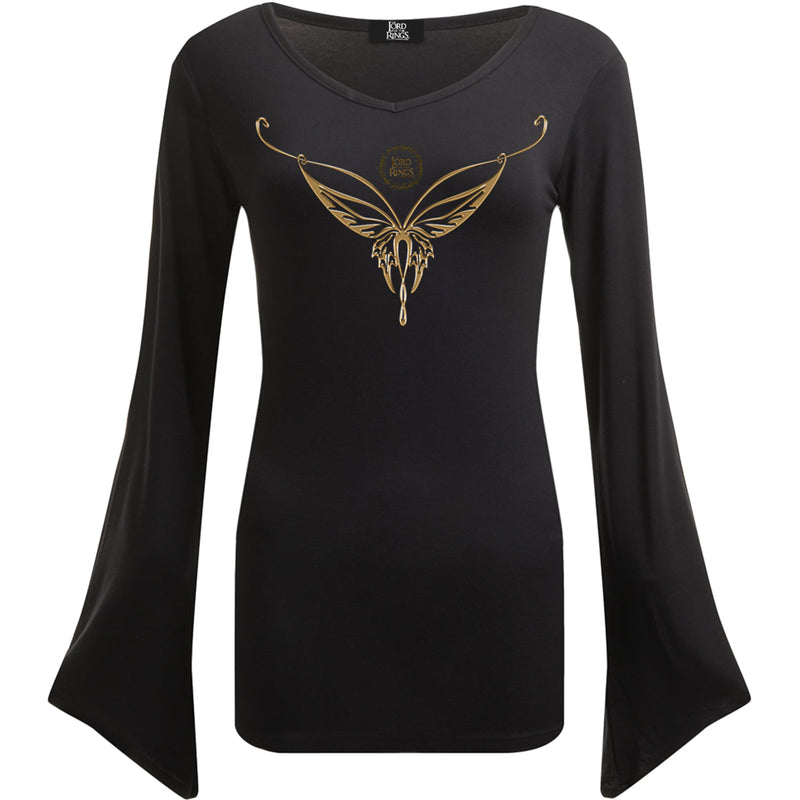 LOTR - ELVEN NECKLACE - V Neck Goth Sleeve Top Black