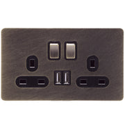 Caradok Screwless Antique Brass Socket - 2 Gang with Dual USB Charging Ports - The Georgian