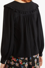 Gaela Moss Crepe Statement Collar Long Sleeve Blouse