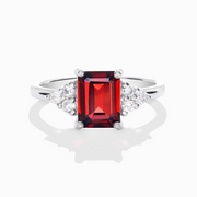 Garnet Emerald Cut Ring in Sterling Silver