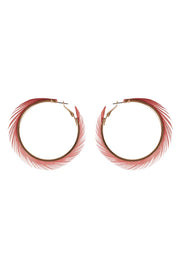 Gigi Pink Feather Hoop Earrings