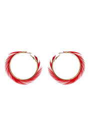 Gigi Red Feather Hoop Earrings
