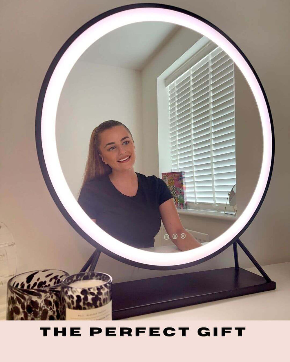 Grace Round Hollywood Mirror Black 60x67cm