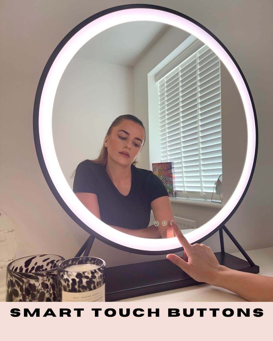 Grace Round Hollywood Mirror Black 60x67cm
