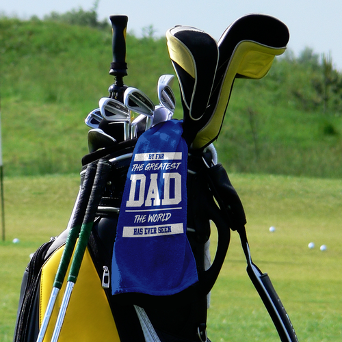 By Far The Greatest Dad - Blue - Retro Lightweight, Microfibre Golf Towel