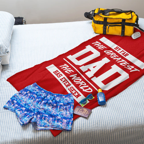 By Far The Greatest Dad - Red - Lightweight, Microfibre Retro Beach Towel - 150cm x 75cm