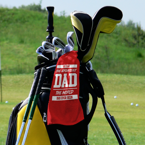 By Far The Greatest Dad - Red - Retro Lightweight, Microfibre Golf Towel