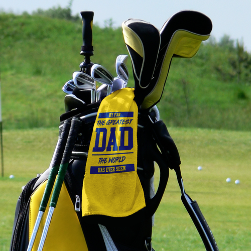 By Far The Greatest Dad - Yellow - Retro Lightweight, Microfibre Golf Towel