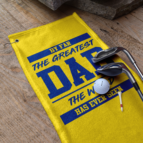 By Far The Greatest Dad - Yellow - Retro Lightweight, Microfibre Golf Towel