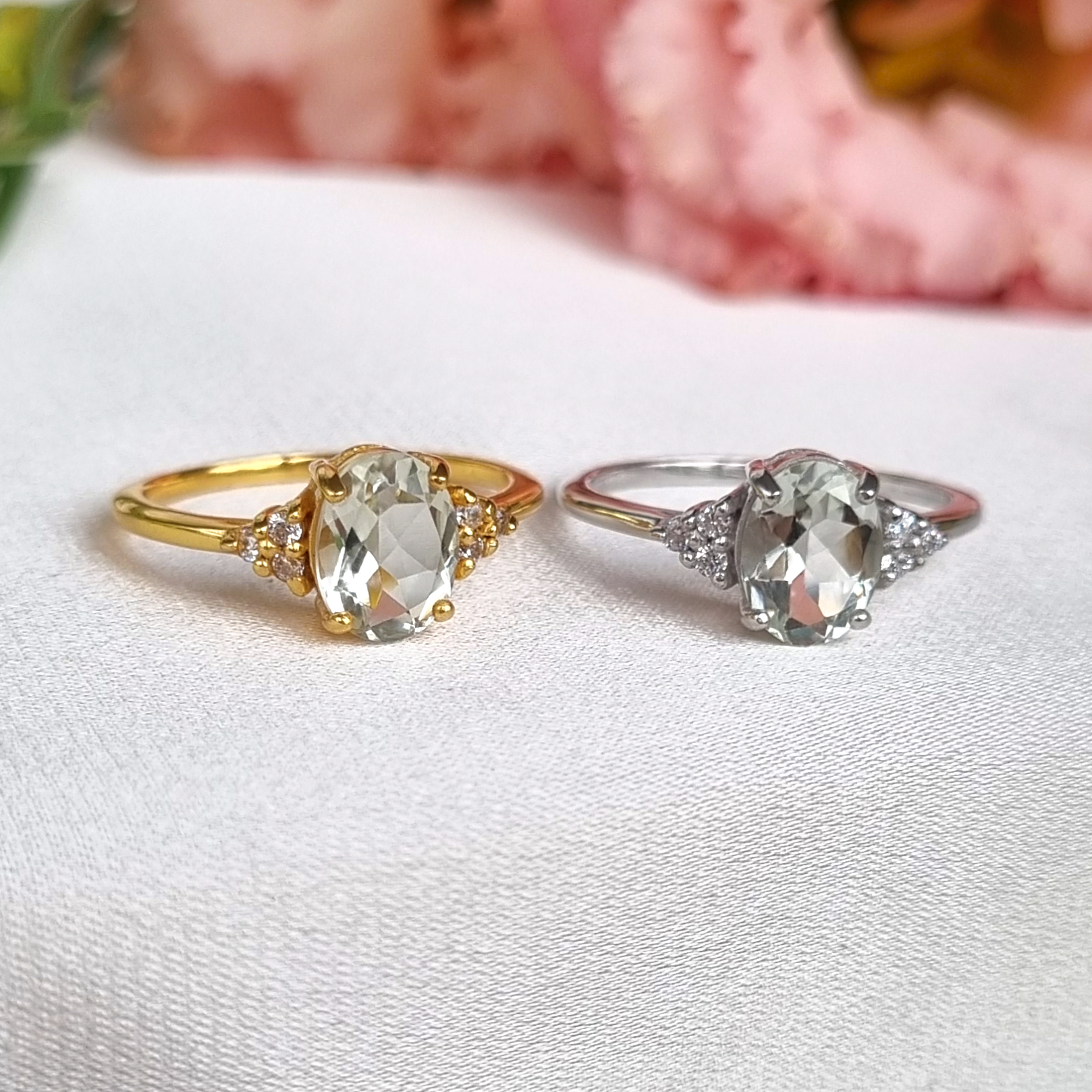 Green Amethyst Ring in Sterling Silver