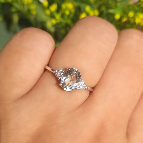 Green Amethyst Ring in Sterling Silver