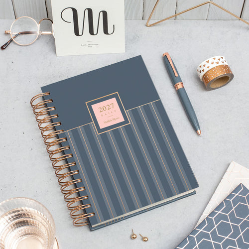Matilda Myres | 2027 Diary - A5 Daily Planner with Rose Gold Wiro | Day-to-Page in Grey
