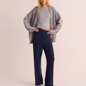 Soft Grey Marl Alpaca Blend Cardigan with Ivory Stitch Detail