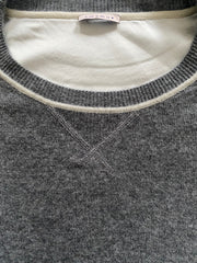 Silver Grey Marl Cashmere and Silk Sweatshirt with Ivory Contrast