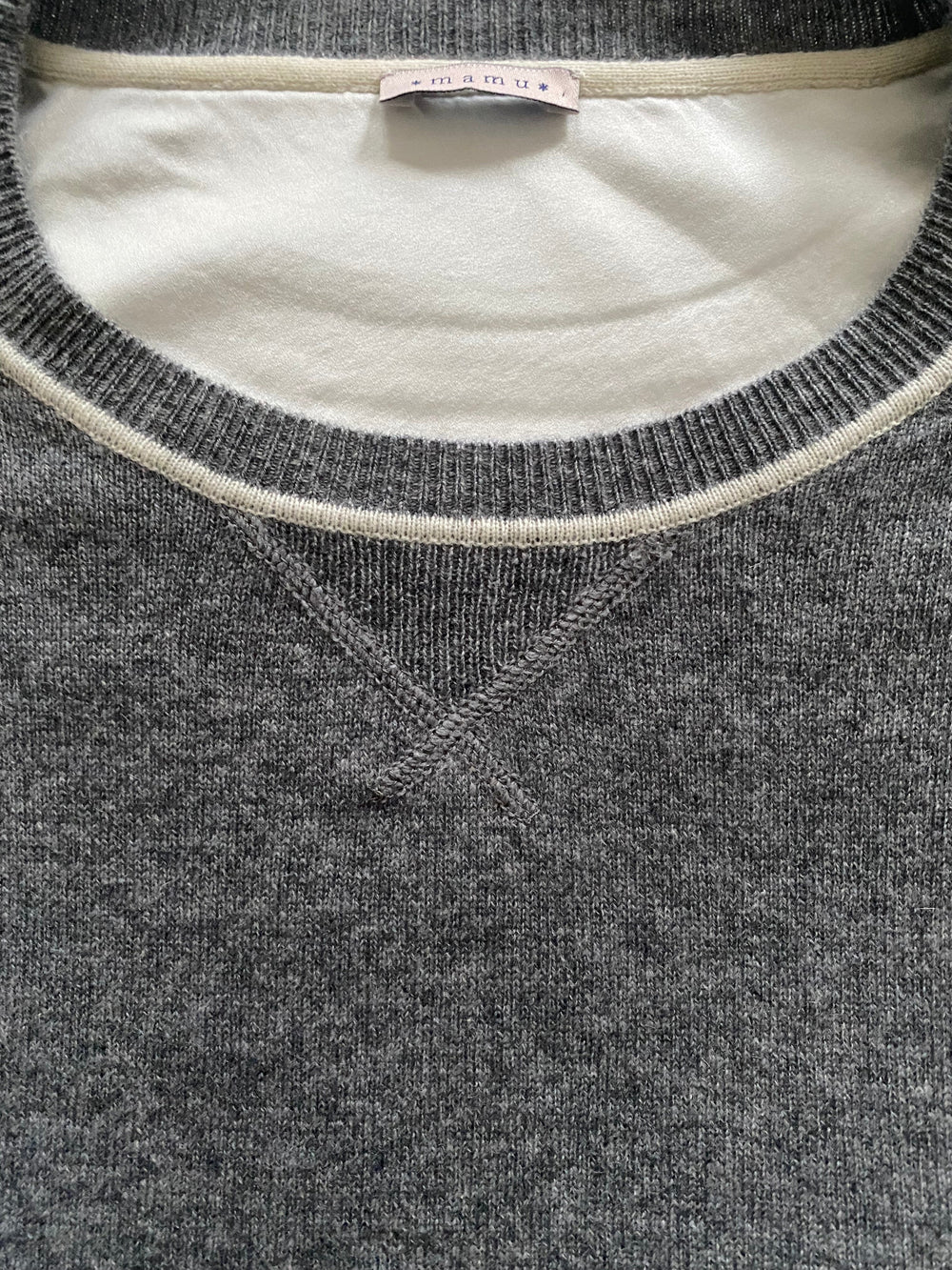 Silver Grey Marl Cashmere and Silk Sweatshirt with Ivory Contrast