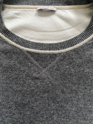 Silver Grey Marl Cashmere and Silk Sweatshirt with Ivory Contrast