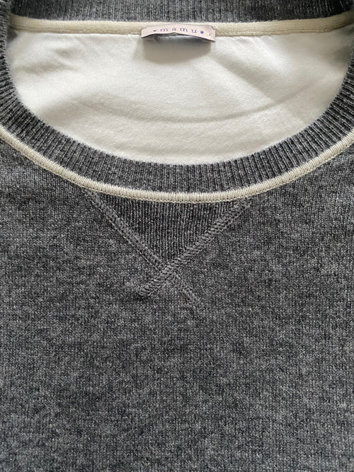Silver Grey Marl Cashmere and Silk Sweatshirt with Ivory Contrast