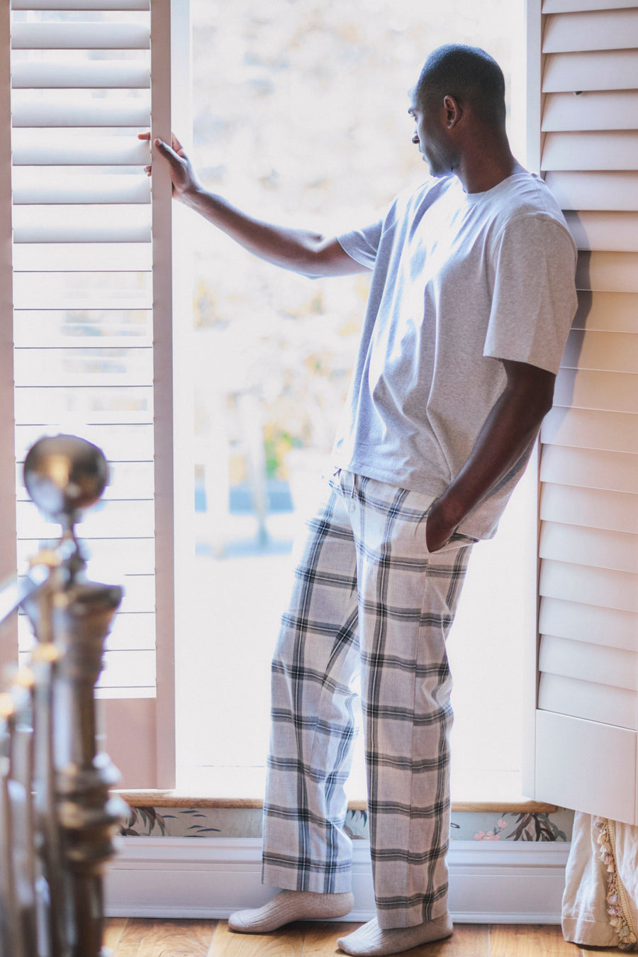 Men’s Cotton Rich Grey Check Bottoms