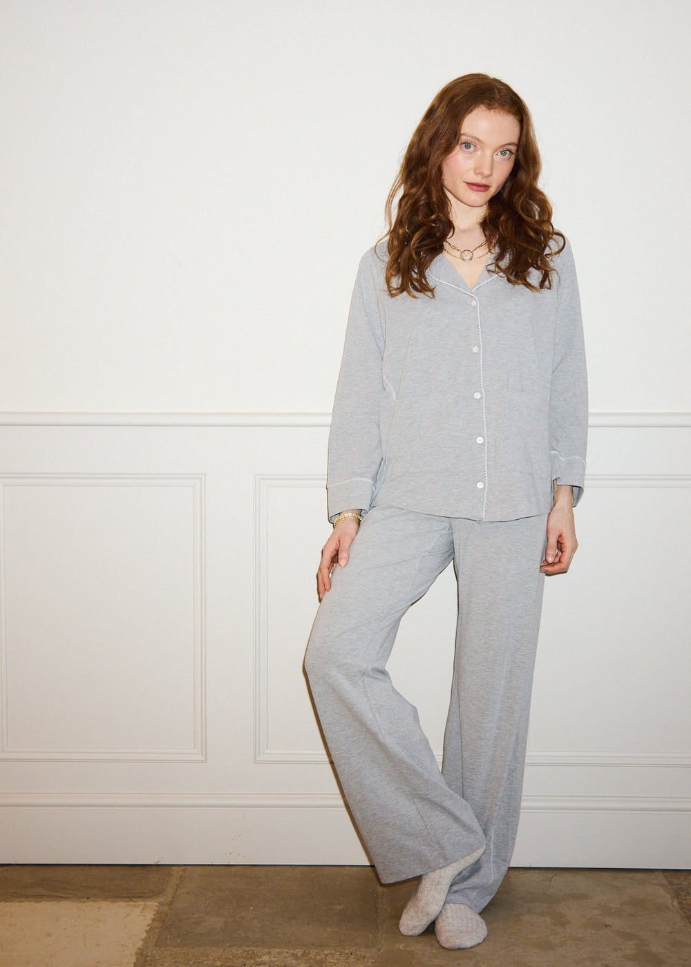 Soft Grey Marl Modal Cotton Pyjama Set