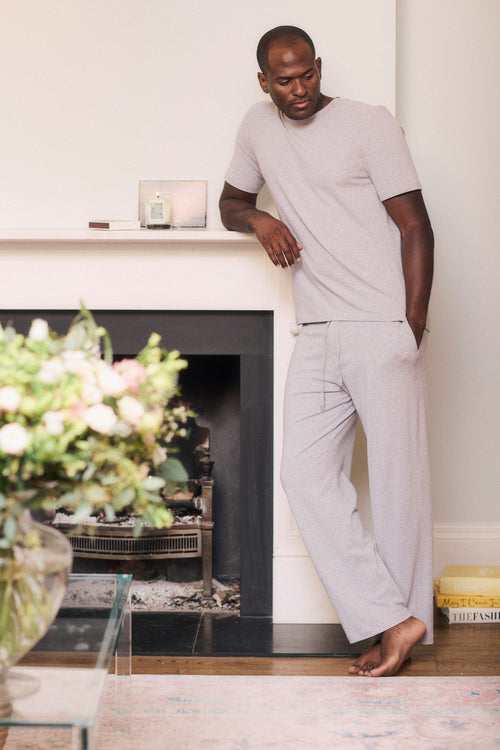 Men's Grey Marl Cotton Modal Short Sleeve Top