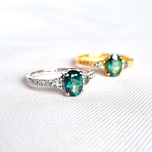 Green Topaz and Green Tourmaline Ring in Sterling Silver