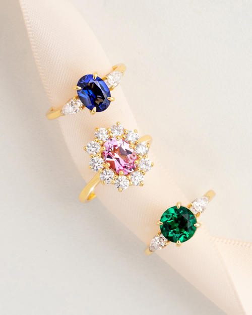 Pink Sapphire Halo Engagement Ring in 18k Gold Vermeil