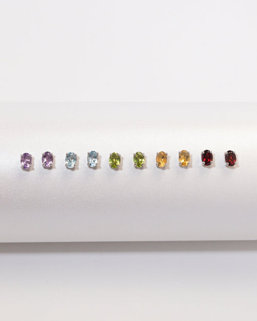 Garnet Oval Stud Earrings in Sterling Silver