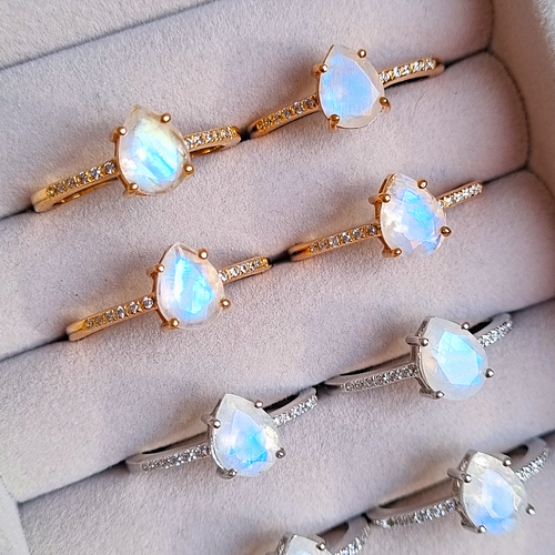 Rainbow Moonstone Ring in Rose Gold Vermeil