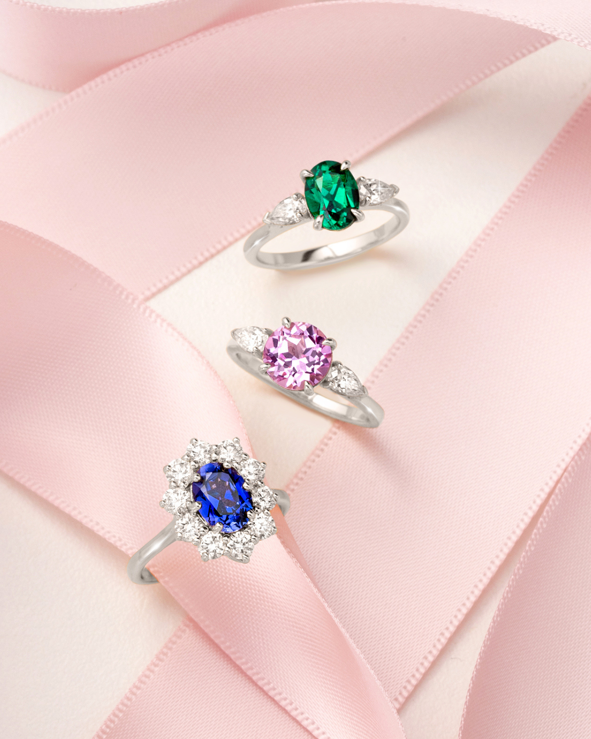 Pink Sapphire Round Cut Three Stone Engagement Ring in Sterling Silver