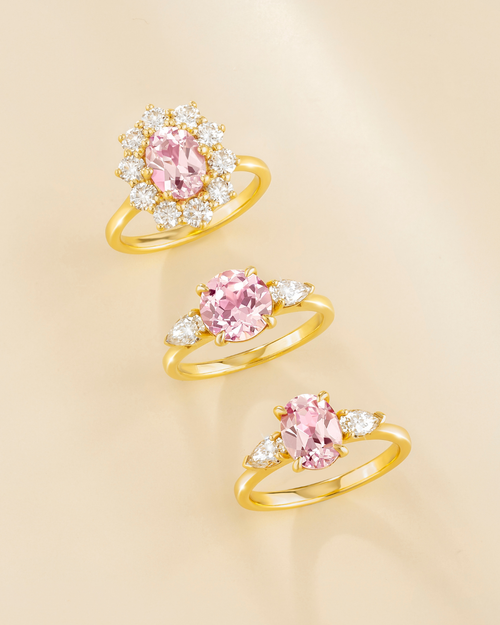 Pink Sapphire Round Cut Three Stone Engagement Ring in 18k Gold Vermeil