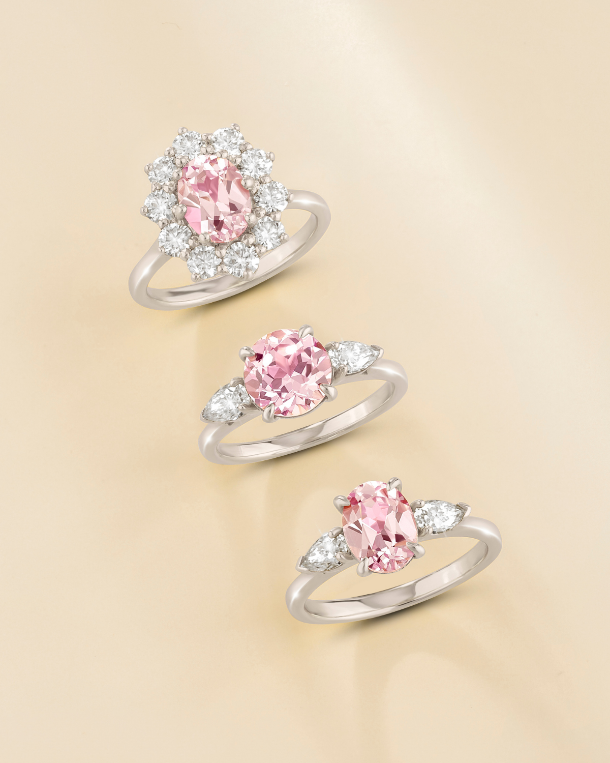 Pink Sapphire Round Cut Three Stone Engagement Ring in Sterling Silver