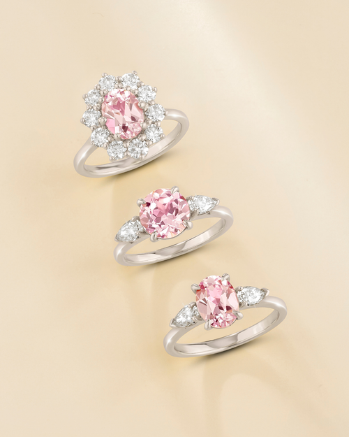 Pink Sapphire Halo Engagement Ring in Sterling Silver