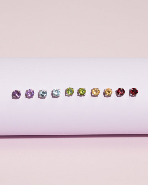 Garnet Round Stud Earrings 6 mm in Sterling Silver