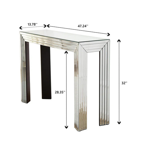 Modern Glass Top Mirrored Console Table