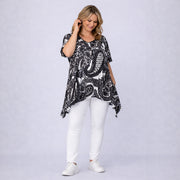 Navy White Paisley Hanky Hem Swing Top
