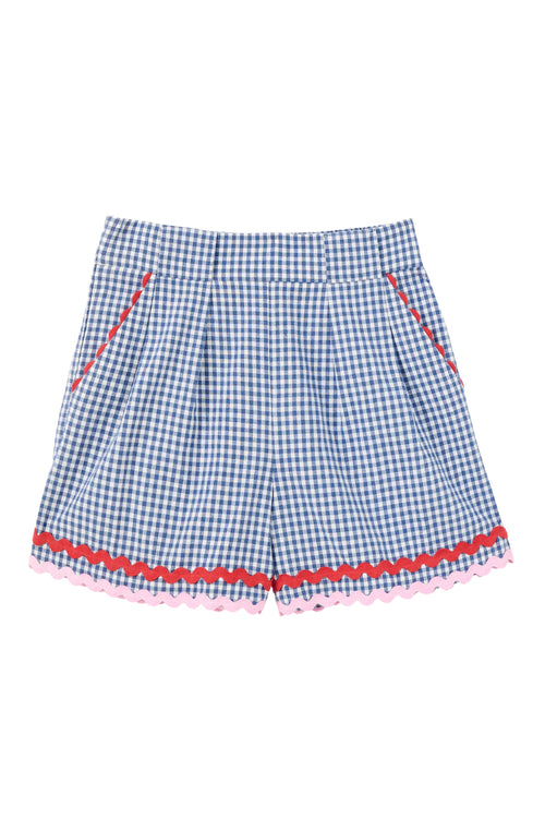 Hilton Gingham Ric Rac Trim Shorts - Blue