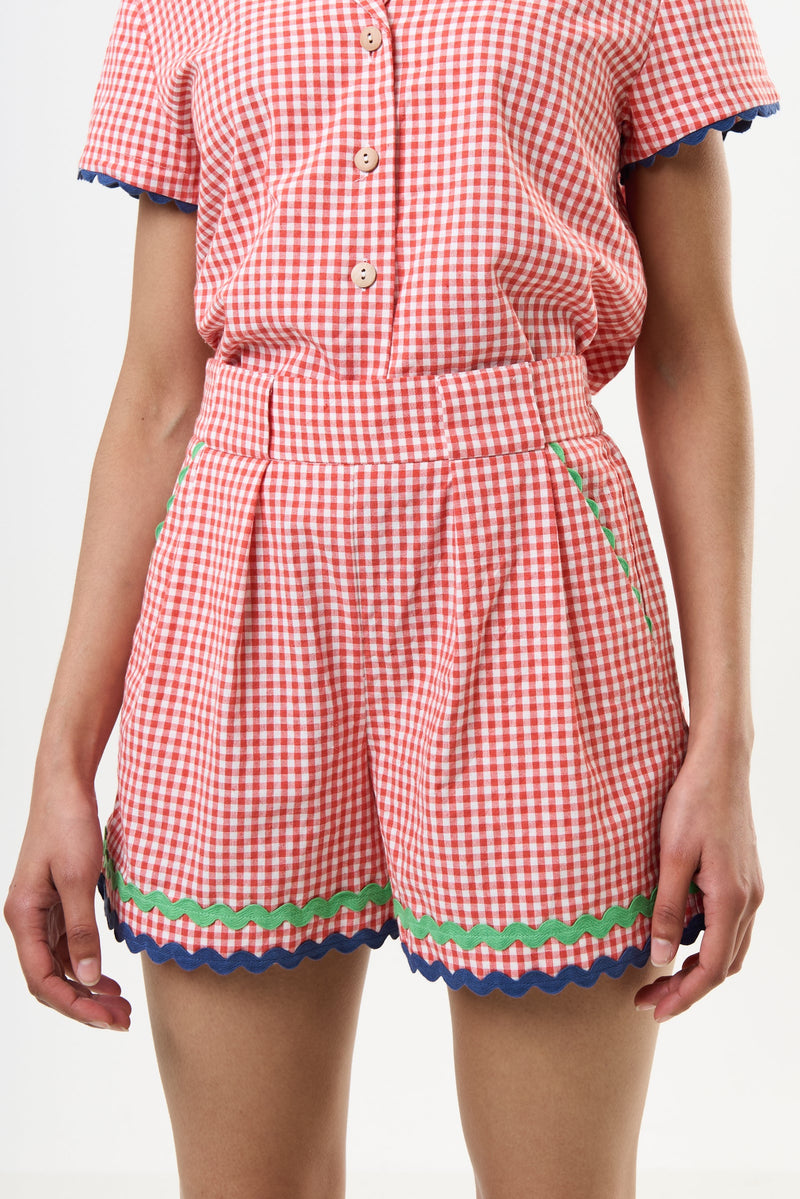 Hilton Gingham Ric Rac Trim Shorts - Red