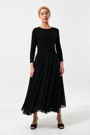 Huxley Jersey & Georgette Midi Dress - Black
