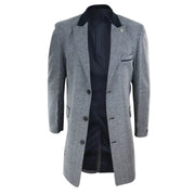 Men's 3/4 Long Overcoat Jacket Herringbone Tweed Coat Peaky Blinders
