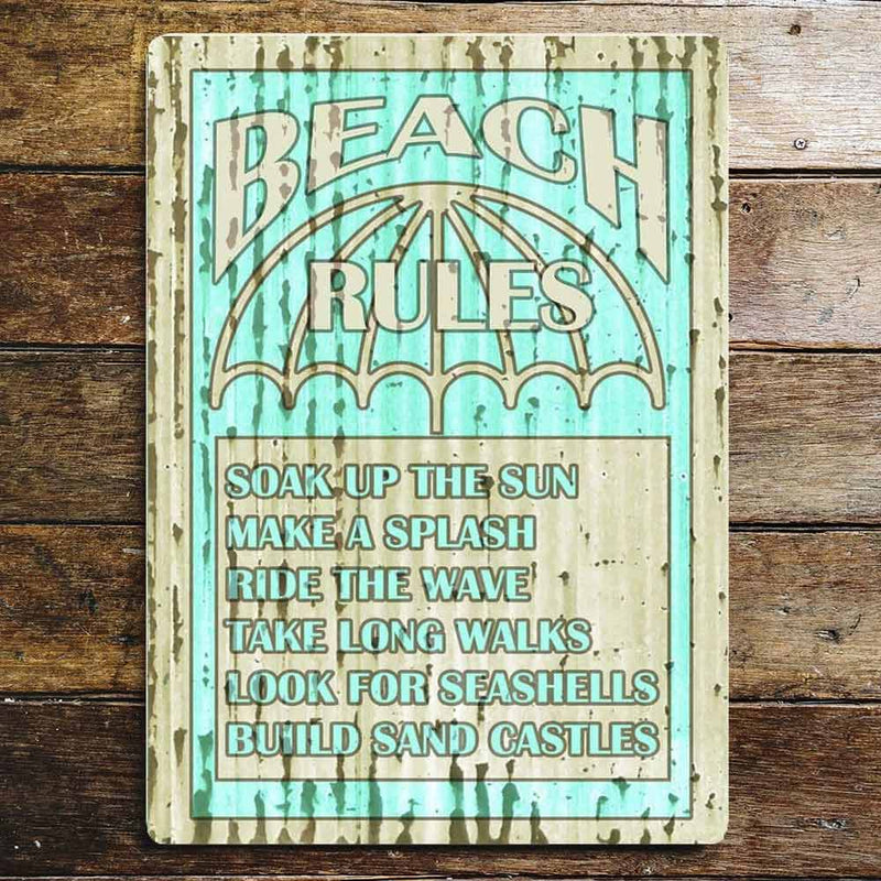 Humorous Metal Beach Rules Sign