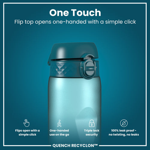Leak Proof 1 Litre Water Bottle with Times to Drink, Recyclon, Teal & Blue, 1L