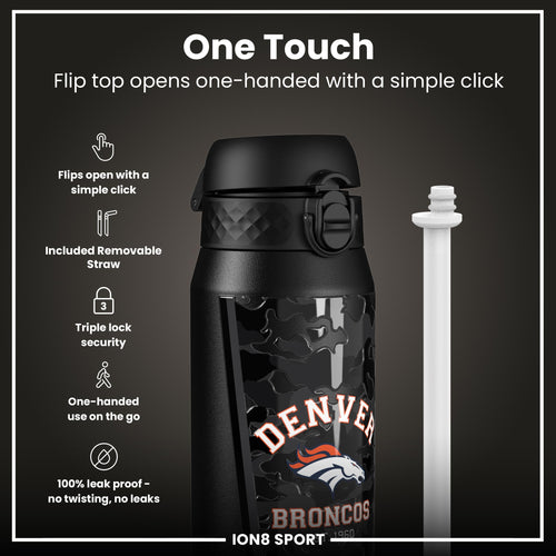 NFL x ION8 Insulated Steel Water Bottle, NFL Broncos, 750ml (24oz)