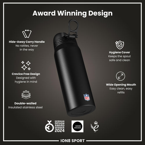 NFL x ION8 Insulated Steel Water Bottle, NFL Broncos, 750ml (24oz)