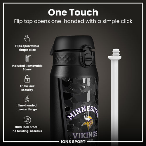 NFL x ION8 Insulated Steel Water Bottle, NFL Vikings, 750ml (24oz)