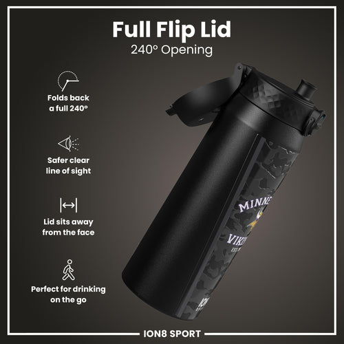 NFL x ION8 Insulated Steel Water Bottle, NFL Vikings, 750ml (24oz)
