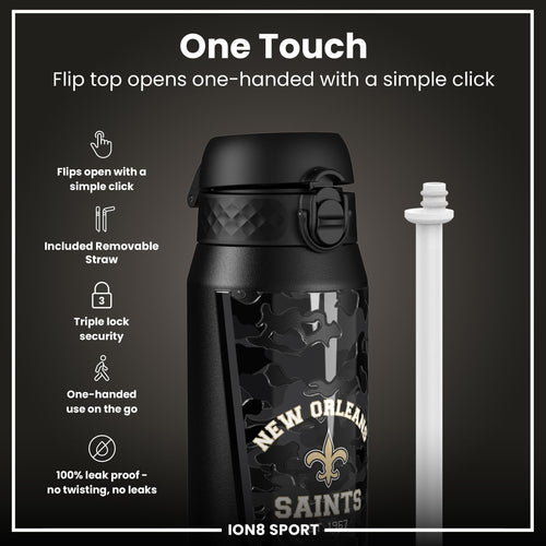 NFL x ION8 Insulated Steel Water Bottle, NFL Saints, 750ml (24oz)