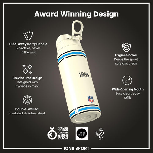 NFL x ION8 Insulated Steel Water Bottle, NFL Panthers, 750ml (24oz)